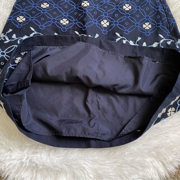 Loft Skirt Floral Embroidered Lined Blue Side Zip Short Career Wear NEW Size 6 - Picture 2 of 11